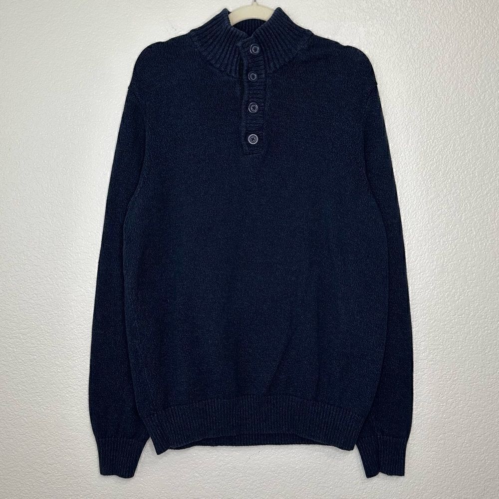Sean John Men’s Navy Blue Mock Neck Quarter Button Sweater, Size XL